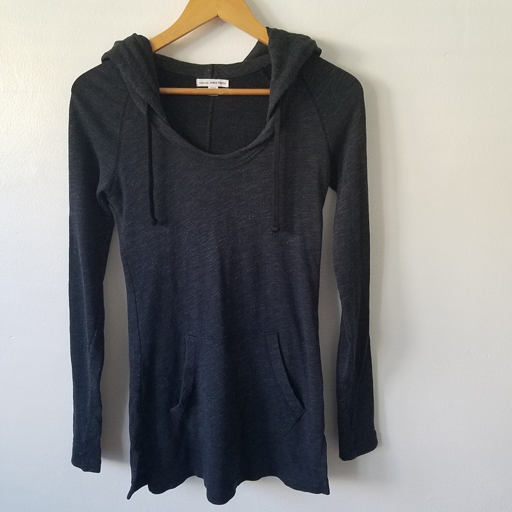 James Perse Hooded Supima Tunic Longsleeve Pull-over Sweater Size 1